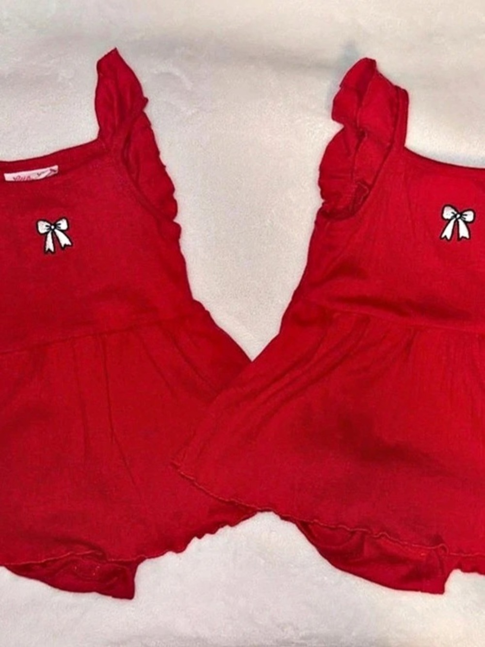 Twins Red Ruffle Romper Set Like New
